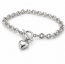 Sterling Silver Puff Heart T-Bar Chain Bracelet