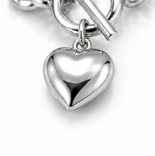 Sterling Silver Puff Heart T-Bar Chain Bracelet