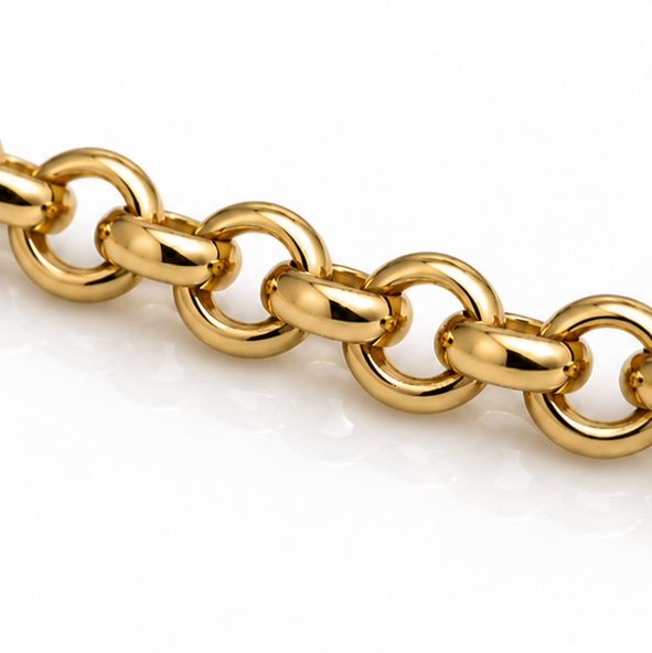 14ct Yellow Gold Belcher Bracelet with Heart Charm – 7”