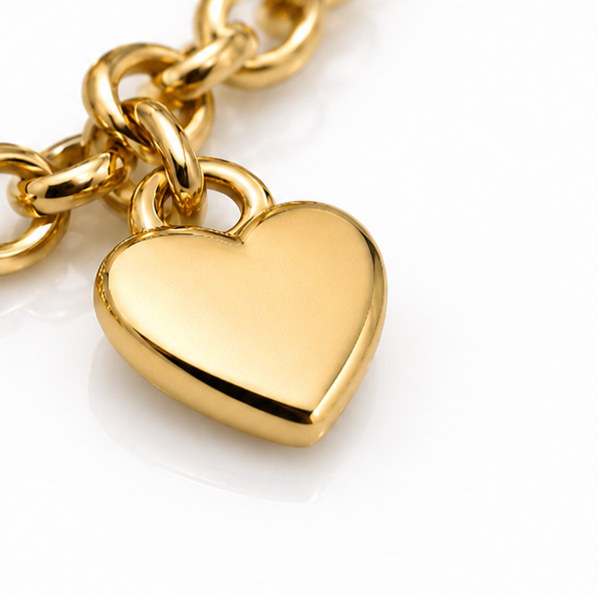 14ct Yellow Gold Belcher Bracelet with Heart Charm – 7”
