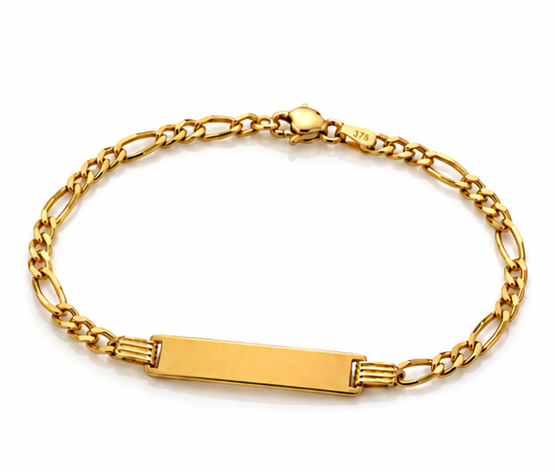 9ct Gold Kids Figaro ID Bracelet – 6.5”
