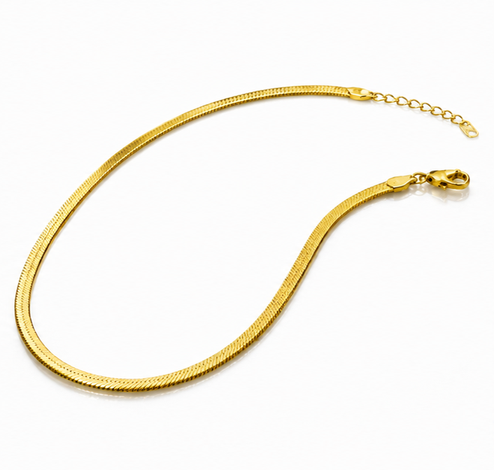 Flat Herringbone Chain Necklace – 18ct Gold Plated Sterling Silver (40–46cm).