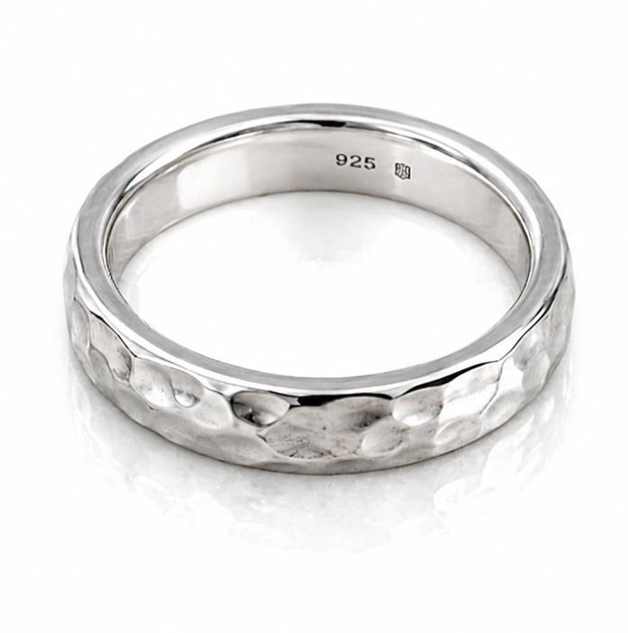 Hammered Sterling Silver Unisex Band Ring