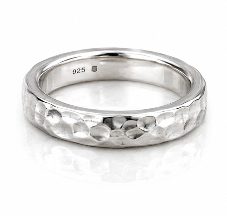 Hammered Sterling Silver Unisex Band Ring