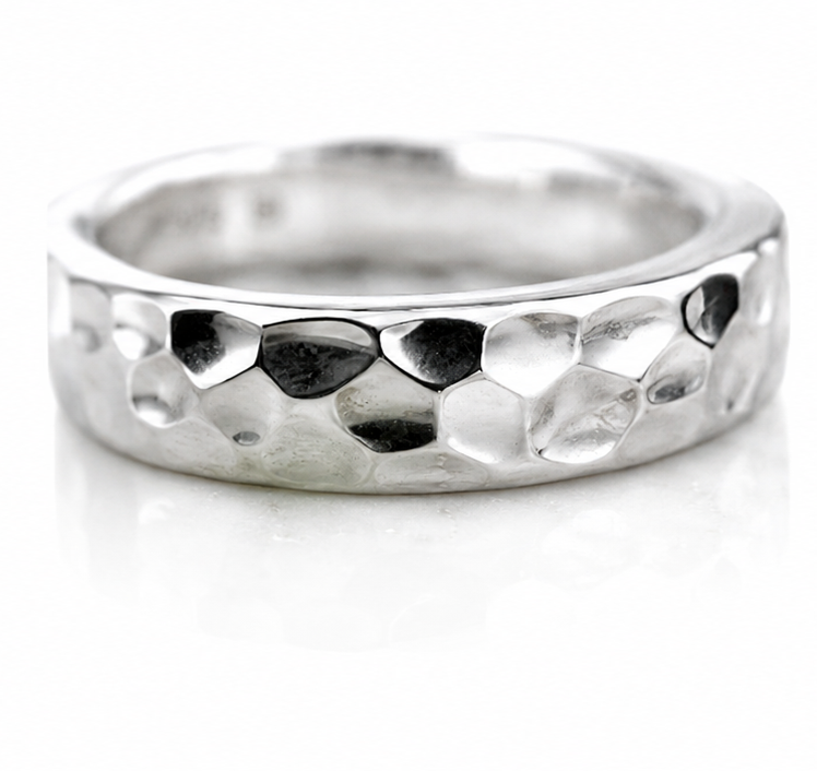 Hammered Sterling Silver Unisex Band Ring