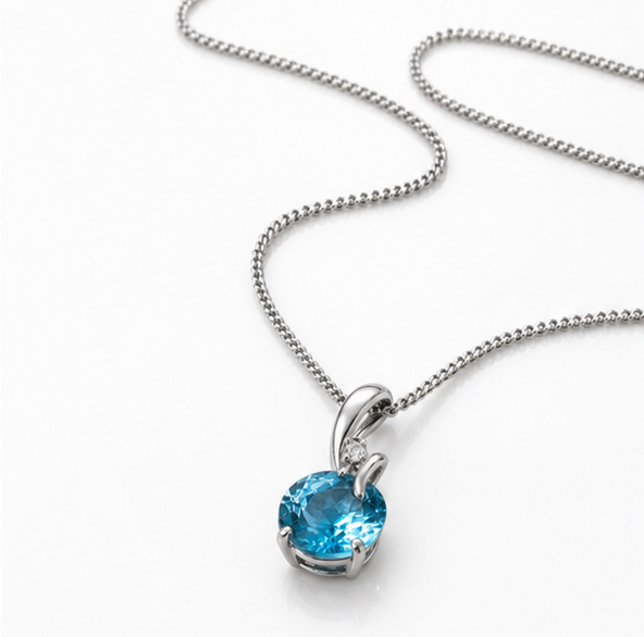 Blue Topaz & Diamond Twist Pendant on 9ct Gold