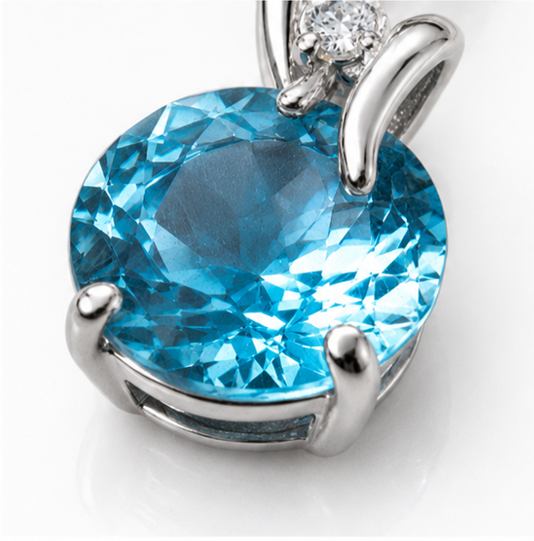 Blue Topaz & Diamond Twist Pendant on 9ct Gold