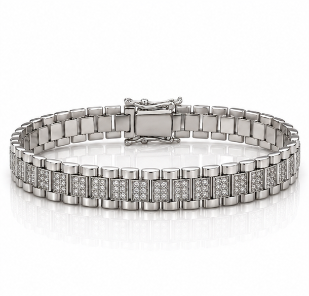 Babies Silver Cubic Zirconia Brickwork Bracelet