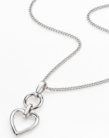 Sterling Silver Open Heart Drop Pendant Necklace