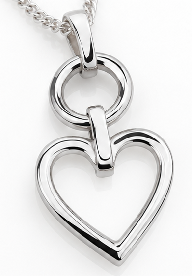 Sterling Silver Open Heart Drop Pendant Necklace