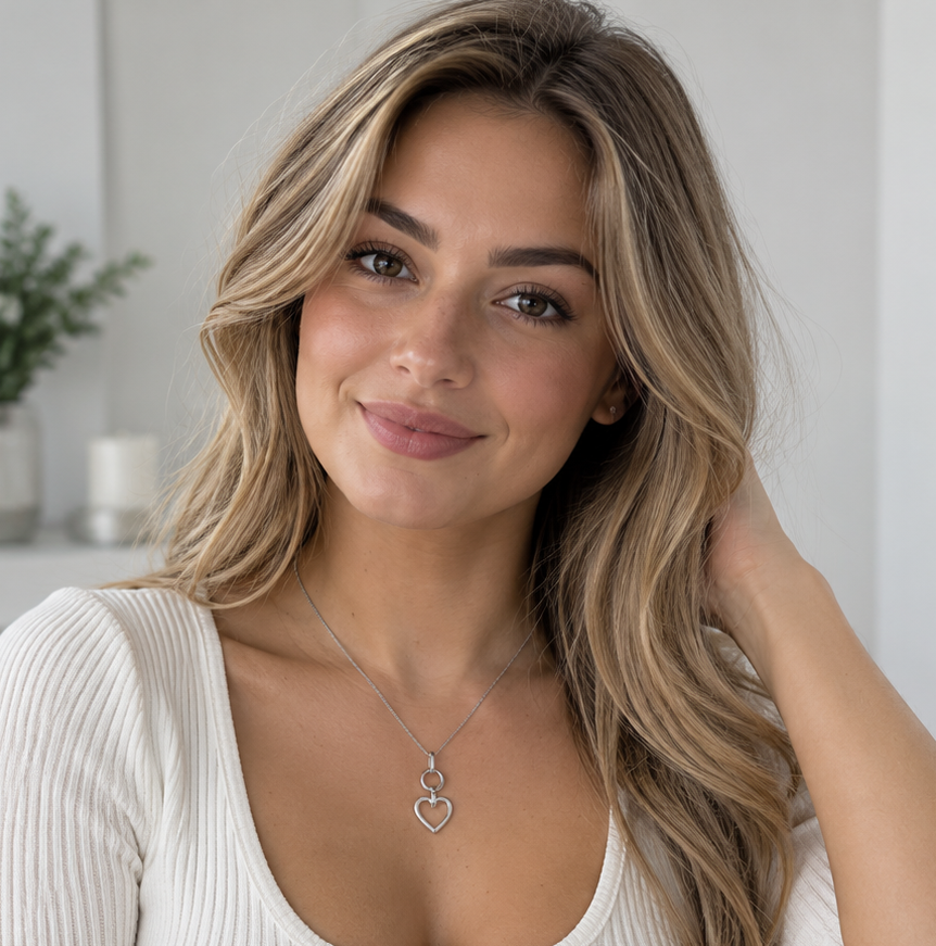 Sterling Silver Open Heart Drop Pendant Necklace