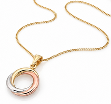 9ct Tri-Colour Gold Open Circle Pendant Necklace