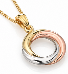 9ct Tri-Colour Gold Open Circle Pendant Necklace