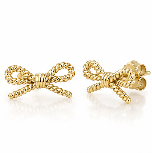 9ct Yellow Gold Rope Bow Stud Earrings
