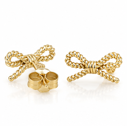9ct Yellow Gold Rope Bow Stud Earrings