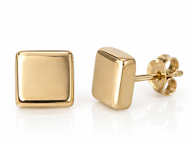 9ct Yellow Gold Square Stud Earrings