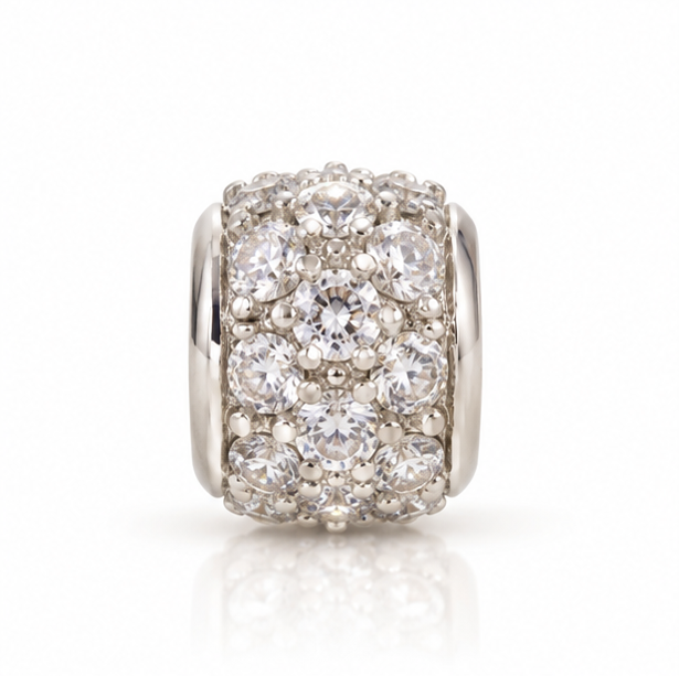 9ct Rhodium-Plated Yellow Gold Cubic Zirconia Ball Charm Pendant