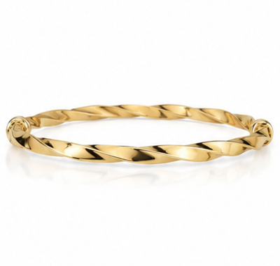 9ct Yellow Gold Twisted Hollow Hinged Bangle