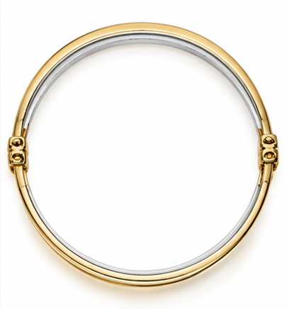 9ct Yellow & White Gold Square Wire Hinged Bangle