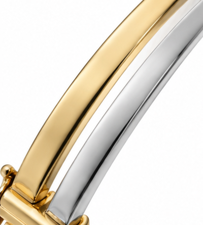 9ct Yellow & White Gold Square Wire Hinged Bangle
