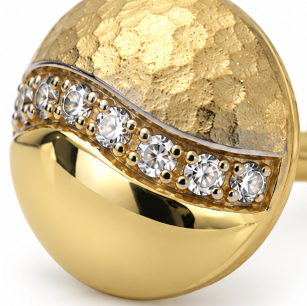 9ct Yellow Gold Hammered Cubic Zirconia Stud Earrings