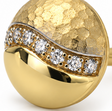 9ct Yellow Gold Hammered Cubic Zirconia Stud Earrings