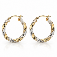 9ct Yellow & White Gold Diamond-Cut 20mm Hoop Earrings