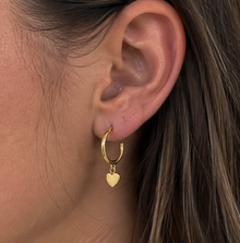 9ct Yellow Gold Heart Charm Hoop Earrings