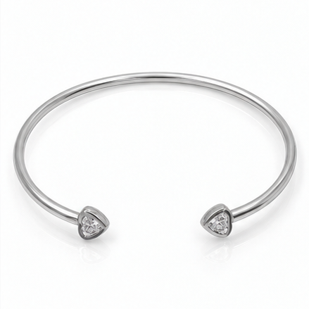 Sterling Silver Cubic Zirconia Heart Torque Bangle