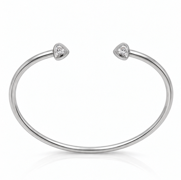 Sterling Silver Cubic Zirconia Heart Torque Bangle