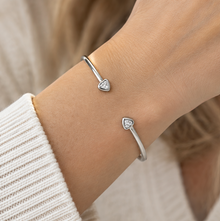 Sterling Silver Cubic Zirconia Heart Torque Bangle