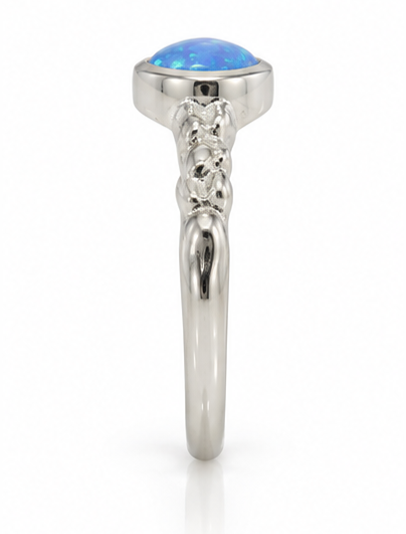 Sterling Silver Round Opalite Organic Ring