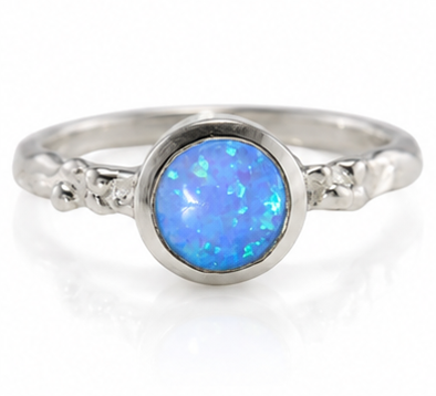 Sterling Silver Round Opalite Organic Ring