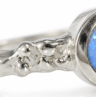 Sterling Silver Round Opalite Organic Ring