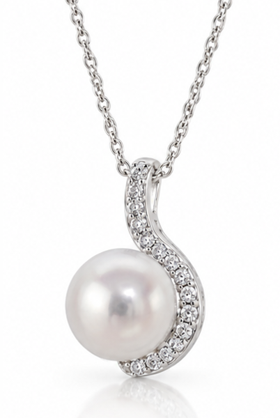 Diamonfire Sterling Silver Pearl & Cubic Zirconia Half Halo Pendant