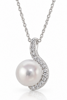 Diamonfire Sterling Silver Pearl & Cubic Zirconia Half Halo Pendant