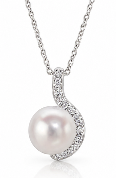 Diamonfire Sterling Silver Pearl & Cubic Zirconia Half Halo Pendant