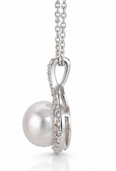 Diamonfire Sterling Silver Pearl & Cubic Zirconia Half Halo Pendant