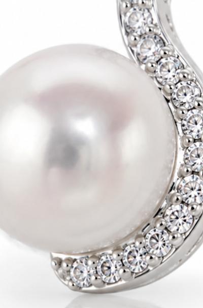 Diamonfire Sterling Silver Pearl & Cubic Zirconia Half Halo Pendant