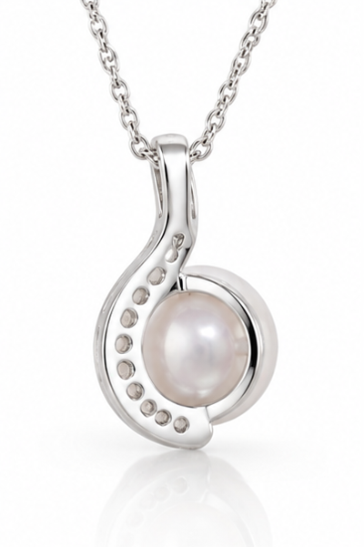 Diamonfire Sterling Silver Pearl & Cubic Zirconia Half Halo Pendant