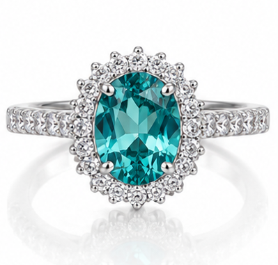 Diamonfire Sterling Silver Paraiba CZ Oval Halo Ring