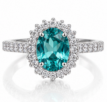 Diamonfire Sterling Silver Paraiba CZ Oval Halo Ring