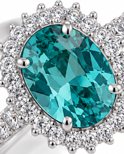 Diamonfire Sterling Silver Paraiba CZ Oval Halo Ring