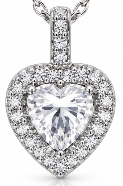 Diamonfire Sterling Silver 1.13ct CZ Pavé Heart Pendant