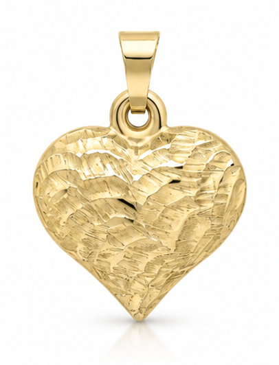 Elements Gold 9ct Yellow Gold Ripple Texture Heart Pendant