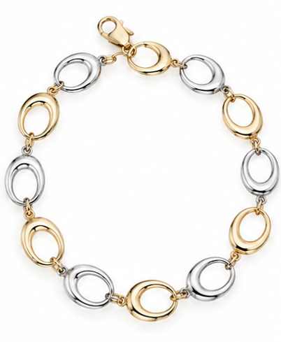 Gold 9ct Yellow & White Gold Oval Link Bracelet 19cm