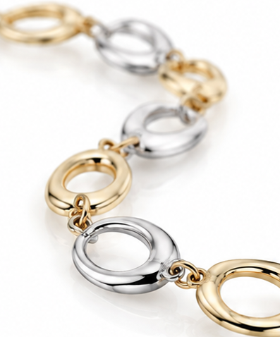Gold 9ct Yellow & White Gold Oval Link Bracelet 19cm