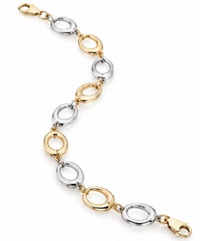 Gold 9ct Yellow & White Gold Oval Link Bracelet 19cm