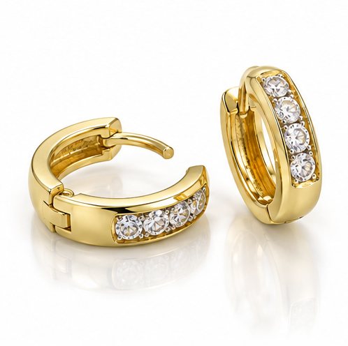 9ct Yellow Gold Cubic Zirconia Huggie Hoop Earrings