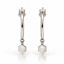 9ct White Gold Hexagon Charm Hoop Earrings